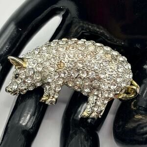 Silver Crystal Pig Pin